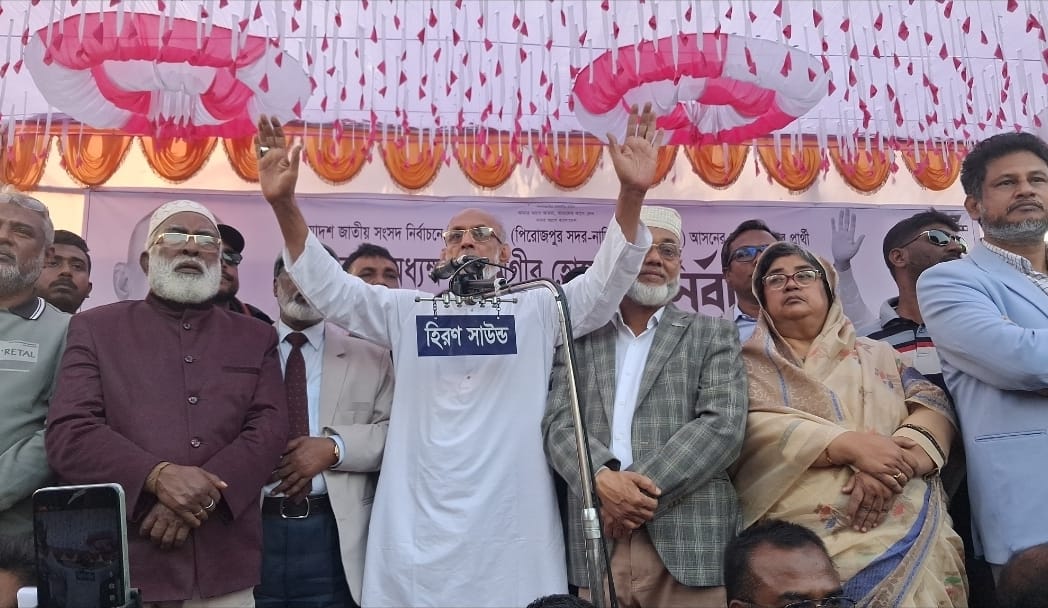পিরোজপুর -১ আসনে বিএনপির মনোনীত প্রার্থীর নির্বাচনী জনসভায় নেতাকর্মীদের ঢল